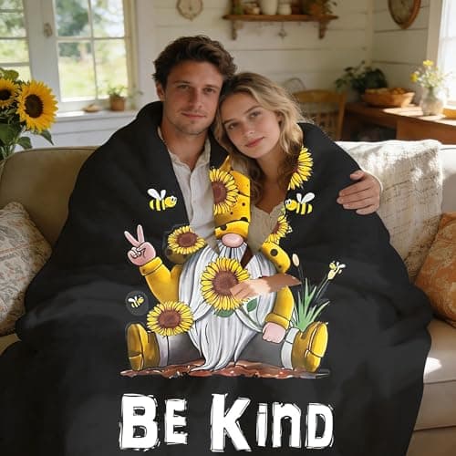 Ivarunner Spring Sunflower Gnome Throw Blanket, Gnomes Gifts for Women, Gnome Lovers, SpringSoft Lightweight Bee Flannel Blanket for Couch, Sofa, 60x50 Inches - Thumbnail 2