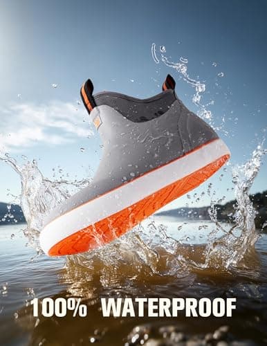 Trudave Deck Boots for Men, Waterproof Rain Boots with High Traction, Slip On Saltwater Fishing Boots Neoprene Rubber Ankle Boots for Boating Sailing - Thumbnail 2