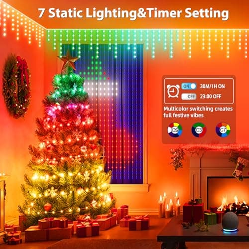 AHAWILL Icicle Lights for Outside,33ft Christmas Lights Outdoor with Dimmable 255LED,IP65 Waterproof,USB Plug in Curtain String Lights with DIY Scene Modes for Party,Roof,Halloween Decor(Multicolor) - Thumbnail 3