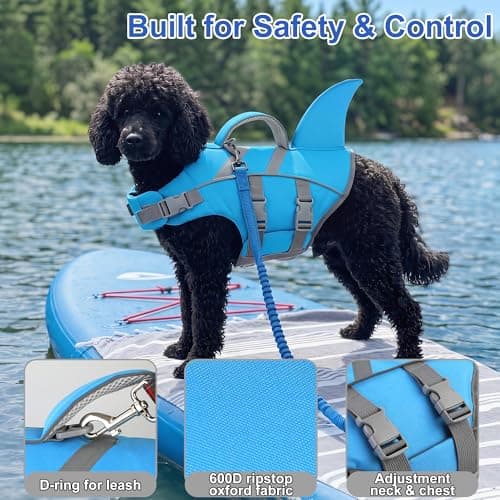 Dogcheer Dog Harness-Style Life Jacket Shark, Reflective Dog Life Vest for Swimming Boating, Adjustable Puppy Swim Vest, Pet Floating Device for Small Medium Large Dogs - Blue, XS - Thumbnail 6