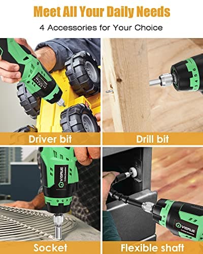 VIGRUE Cordless Screwdriver, Rechargeable Electric Screwdriver with LED Light, Flexible Shaft - Thumbnail 3
