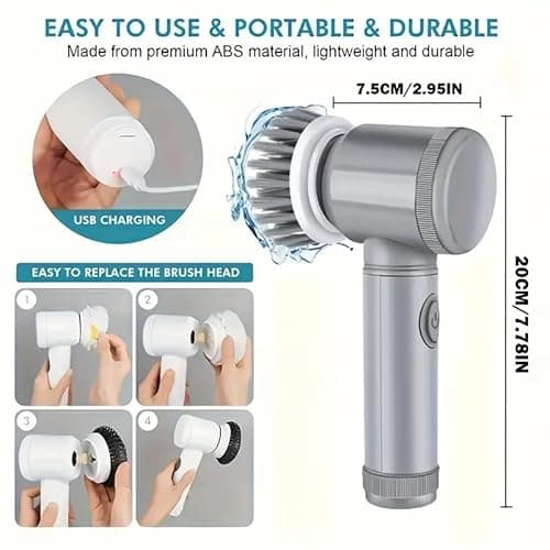 HFLYJPYW Electric Spin Scrubber - Shower Scrubber,Bathroom Scrubber Electric,for Cleaning Tub, Floor, Tile, Window, Sink, Kitchen Cleaning with 6 Electric Cleaning Brush Head (8) - Thumbnail 2
