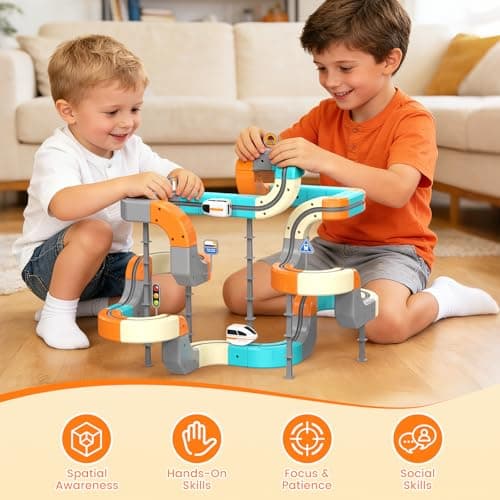 Electric Train Set 124PCS 3D Flexible Race Track for Kids 3 4 5 6 7 8 Years Old, Gravity-Defying Rail Building Toys with Motorized Car, STEM Learning Toy Gift for Toddlers Birthday - Thumbnail 6