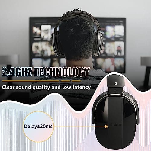 Retekess TA007 Wireless Headphones, TV Headphones Wireless for Seniors with Transmitter Charging Dock, No Audio Delay, Compatible with All TVs - Thumbnail 3