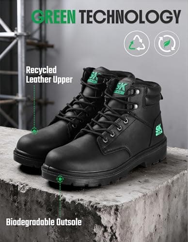 SKPRO Men's Steel Toe Work Boots, Lightweight Industrial Boots (Black, 10) - Thumbnail 5
