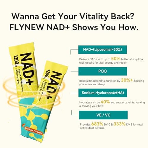 NAD Supplement, NAD Supplement w/ PQQ, HA, VC, VE, NAD+ Supplements Support Healthy Aging, Stamina, Cellular Health & Energy for Women Men, Liposomal ≥50% Absorption , Non-GMO, 30 Packs, Lemon Flavor - Thumbnail 4