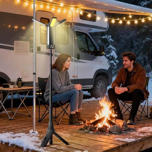 Mlogiroa Rechargeable LED Work Light with Stand - Cordless Work Lights Kit 3 Page Head,500/1000/2000 Lumen 3500/6500K Dimmable 6AH Camping Light with Detachable Tripod,Hooks and Carrying Bag - Thumbnail 4