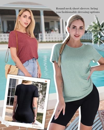 GAYHAY 3 Pack Womens T-Shirts - Short Sleeve Spring Summer Tops Crew Neck Trendy Casual Work Soft Basic Tees for Ladies 2026 Black White - Thumbnail 3