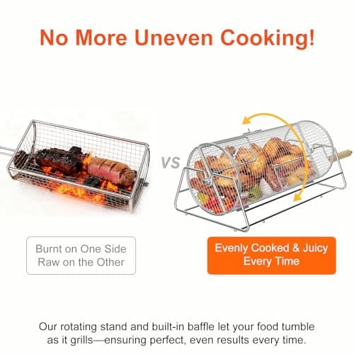 Rotatable Rolling Grill Baskets, 304 Stainless Steel, Even Cooking Nesting Grilling Net, BBQ Accessories Tools for Vegetables Shrimp, Outdoor Camping, Gifts for Birthday/Men/Dad/Husband - Thumbnail 3