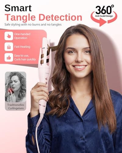NOVUS Curling Iron Hair Crimper Waver - 1.4 Inch Rovy Wave Curling Iron with Anti-Scald Hair Crimper, Ionic Deep Waver Hair Curler Tool with Ceramic 2 Barrel for Women, 30 Min Auto Shut Off - Thumbnail 4
