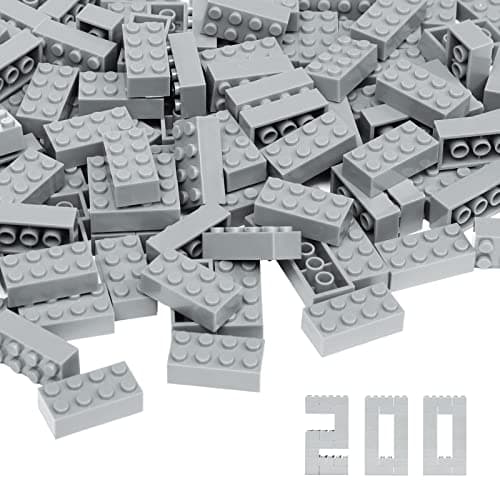 Lekebaby Classic Building Bricks, 200 Piece 2x4 Building Blocks STEM Creative Building Toys Compatible with All Major Brands, Educational Toy for Boys Girls 6 Years Old and Up(2x4 Light Gray)