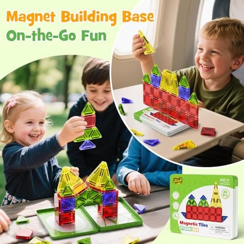 STEM MATCH Magnetic Tiles Travel Set for Toddlers - Montessori Educational Sensory Building Blocks, Preschool Learning Toys for 3+ Year Old Boys Girls - Thumbnail 6