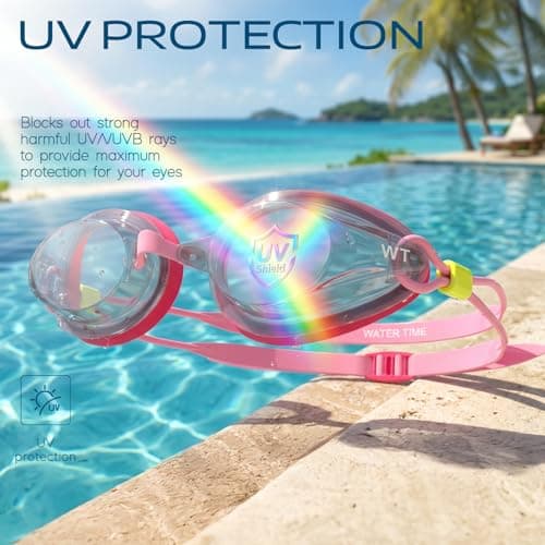 WATER TIME Kids Racing Swim Goggles, Anti-Fog UV Mirrored Lenses, Adjustable Dual Strap & 3 Nose Bridges, Watertight Seals for Youth Training Competition Ages 6-15 - Thumbnail 2