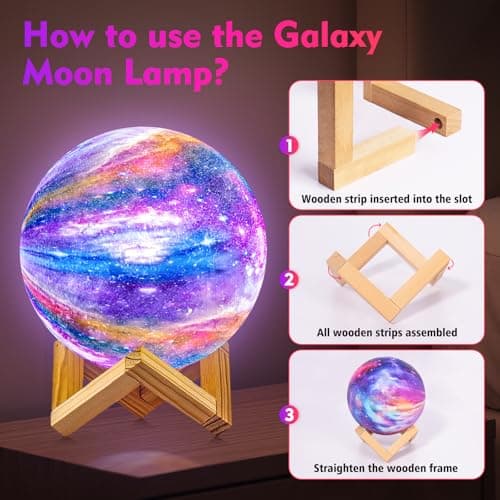 Moon Lamp, Kids Night Light Galaxy Lamp - 16 Colors Moon Light with Wood Stand Remote & Touch Control USB Rechargeable Gift for Girls&Boys Lover Birthday - 4.8 inch - Thumbnail 5