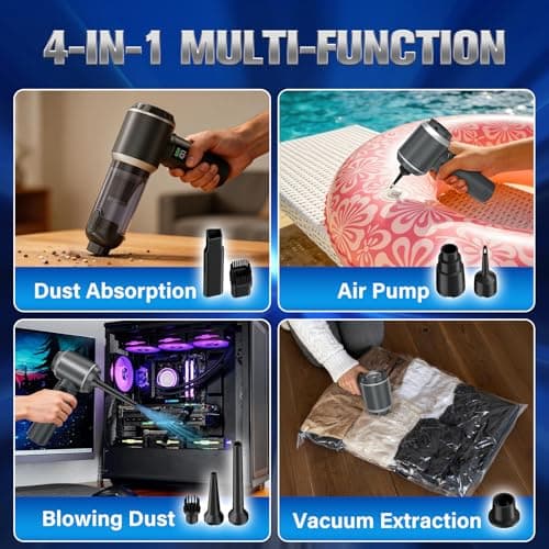 4-in-1 Handheld Vacuum Cordless&Air Duster, 28000pa Suction Power Car Vacuum Portable Cordless, Mini Vacuum with Digital Display and One-Click Dust Emptying for Car Home Office Kitchen Pet Hair(Gray) - Thumbnail 2