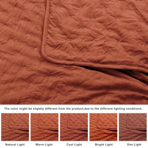 ROARINGWILD Burnt Orange Quilt Sets King Size with Pillow Shams, King Quilt Bedding Set, Lightweight Soft Bedspread Coverlet, Quilted Comforter for All Season - Thumbnail 6