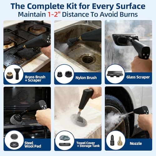 Gyrivav Steam Cleaner, Portable Steamer for Cleaning with 15pcs Accessories, 6-Level Adjustable Handle,15s Heat-Up, 1500W Pressurized Handheld Steam Cleaner for Home,Kitchen, Bathroom, Car,Tile,Grout - Thumbnail 5