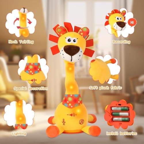LUKETURE Dancing Talking Lion Plush, Interactive Stuffed Animal Toy, Musical Plush with Record & Repeat, Sings 10 Songs, LED Lights - Thumbnail 4