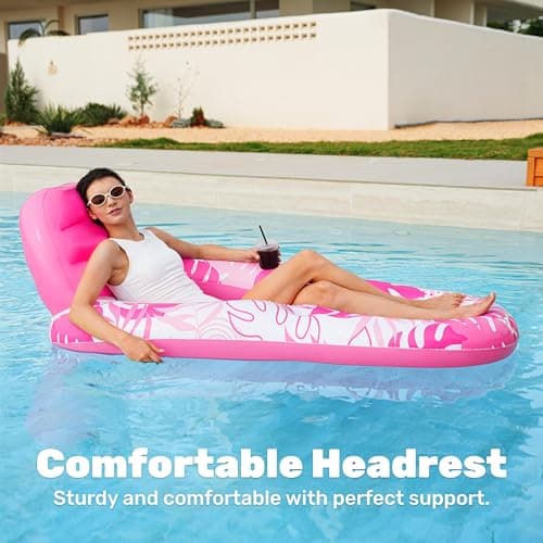 SLOOSH Pool Lounge Float Adult, Inflatable Pool Floats Lounger Raft Floaties Water Floating Recliner Chair with Cup Holders Foot Rest Swimming Floaty, Pink - Thumbnail 6