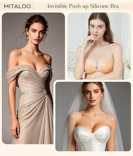 MITALOO Sticky Bra Push up Silicone Adhesive Bra Invisible Reusable Viscous Strapless Backless for Dress Women Nude - Thumbnail 6