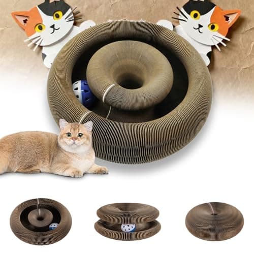 Magnetic Magic Organ Cat Scratcher Toy, Extra-Thick & Large Connectable Cardboard Scratching Board with Bell Ball, Interactive Enrichment Toy for Indoor Cats & Kittens (1 Pack)
