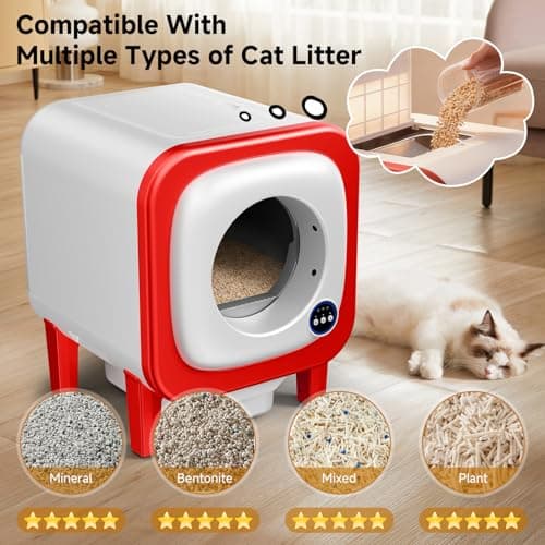 petstarlet Self Cleaning Litter Box, Extra Large Automatic Cat Litter Box Self Cleaning for Multiple Cats, App Control, Safety Protection, Ultra-Quiet,Includes Trash Bags,Red - Thumbnail 5