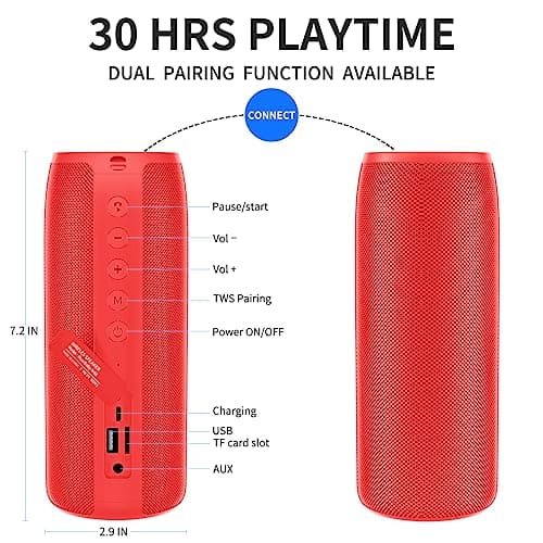 Musibaby Bluetooth Speaker, M88 Speakers,Dual Pairing, Bluetooth 5.3,Loud Stereo Sound,Booming Bass,30H Playtime for Home& Outdoor Party,Beach,Portable Speaker,Gifts(Red) - Thumbnail 5