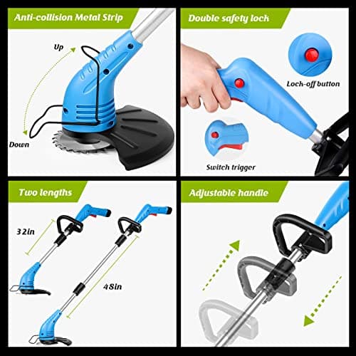 Lipoliftco Weed Wacker Cordless, 12V Battery Powered Lawn Edger, Grass Cutter with 2 * 2000mah Rechargeable Batteries and 3 Types of Blades, Lightweight Electric Mower for Garden and Yard Lawn - Thumbnail 4