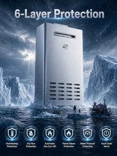 Propane Tankless Water Heater Outdoor, 5.2 GPM 130000 BTU On Demand Hot Water Heater with Remote Control, 110V Residential Instant Propane Waterheater - Thumbnail 6
