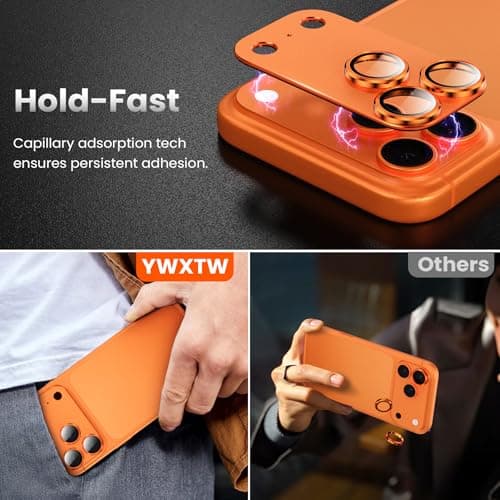 YWXTW Designed for iPhone 17 Pro Max Camera Lens Protector, [1:1 Perfect Fit] Full Coverage Matte Metal Tempered Glass Camera Screen Cover Accessories, Case Friendly (Cosmic Orange, iPhone 17 Pro Max) - Thumbnail 5