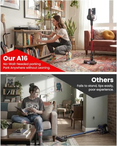 CHEBIO Lightweight Cordless Vacuum Cleaners for Home, Stick Vacuum Cordless Rechargeable with 45kPa Suction,45-Min Run,Anti-Tangle and Self-Stand, 6 in 1 Hardwood Vacuum Cleaner (red) - Thumbnail 3