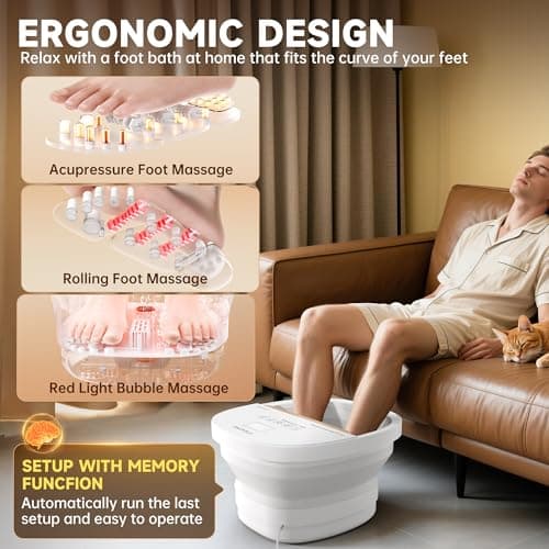 FTSAONG Collapasible Foot Spa Bath Massager with Heat, Pedicure Foot Spa with Bubbles and Jets/Timer/Temperature Control, Feet Soak Tub for Home, Office, Relaxation and Stress Relief (White) - Thumbnail 5