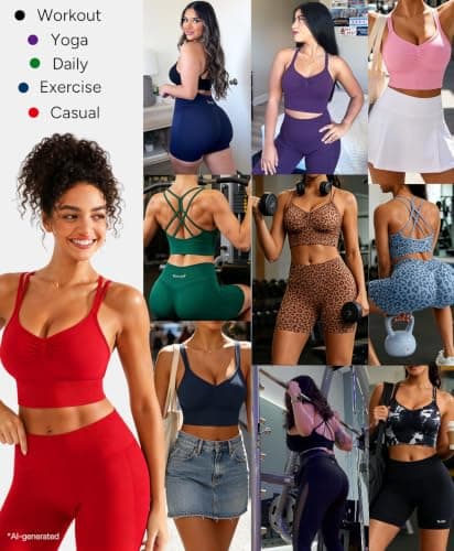 BRXL Womens Sports Bras Low Impact Strappy Sports Bra Longline Padded Sports Bras Blue Yoga Workout Sports Bra Blue M - Thumbnail 5
