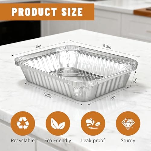 DORARA 8.5x6 Aluminum Pans with Lids - 50 Pack 2.25 LB Foil Pan For Cooking, Heating, Baking Cakes, Storing, Take Out, Roasting or Homemade Breads - Aluminum Baking Pans Disposable - Bottom: 6.8x4 - Thumbnail 2