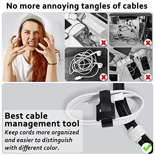 70pcs Cable Ties Reusable Black and White Wire Ties Cable Management Cord Ties Reusable for Electronics Hook and Loop Cable Ties for Computer 4 6 8 Inch - Thumbnail 2
