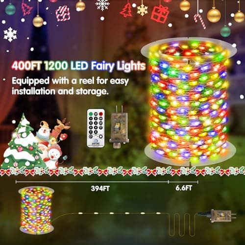 KNONEW 203FT 600 LED Outdoor Fairy Lights Plug in, Christmas Fairy Lights Outdoor Waterproof 8 Modes Memory Times for Wedding Bedroom Walls Garden Trees Decoration - Thumbnail 5