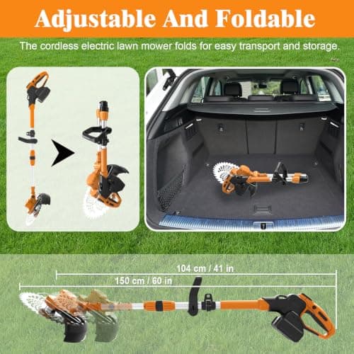 Electric Weed Wacker, Cordless Weed Eater Battery Powered, 5-in-1 String Trimmer Weedeater, 750W Brushless Motor, 2 x 4.0Ah Batteries & Charger, Grass Trimmer/Brush Cutter for Garden Lawn(Orange) - Thumbnail 6