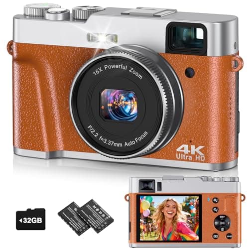 4K Digital Camera for Photography, 48MP Autofocus Vlogging Cameras with 16X Digital Zoom, 2.8" LCD Point and Shoot Camera for YouTube, Anti-Shake Compact Cameras with 32GB Micro SD Card & 2 Batteries - Image 1