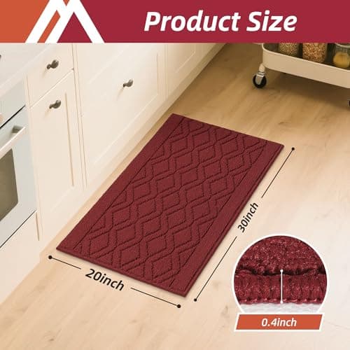 COSY HOMEER-Kitchen-Rugs-and-Mats 20"x30" Non Slip Kitchen Mats for Floor Absorbent Kitchen Rug Washable Kitchen Standing Floor Mat for Sink Mat,Throw Rug,Entry,Laundry,Red - Thumbnail 2