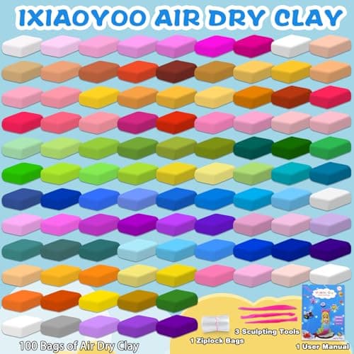 Ixiaoyoo Air Dry Clay, 100 Colors Modeling Clay for Kids, Safe & Non-Toxic, DIY Model Art & Crafts Toys with Sculpting Tools, Home Party Favors, Birthday Toys Gift for Ages 3-12 Boys & Girls - Thumbnail 4