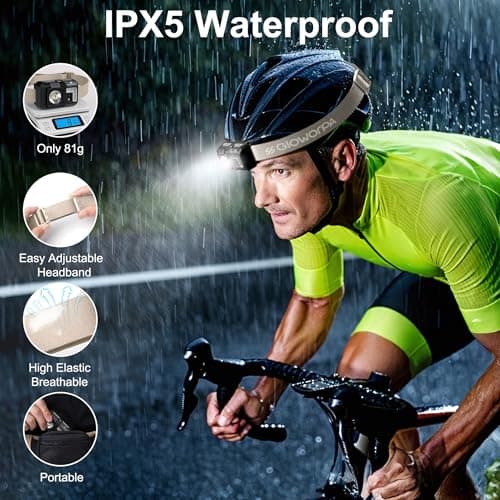 GloworPath Led Headlamp Rechargeable, Super Bright Headlight Flashlight with Red Light, Motion Sensor Head Lights for Forehead, Waterproof Lightweight for Adults, Outdoors, Camping, Running - 2 Pack - Thumbnail 6
