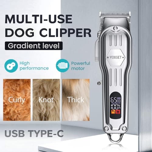 VOXGET Dog Clippers for Grooming Thick Hair, Upgrade Low Noise Pet Shaver Kit with 8 Size Combs for Dogs Cats Pets, Rechargeable Cordless Quiet Dog Trimmer for Heavy Curly Hair Coats (Silvery) - Thumbnail 4
