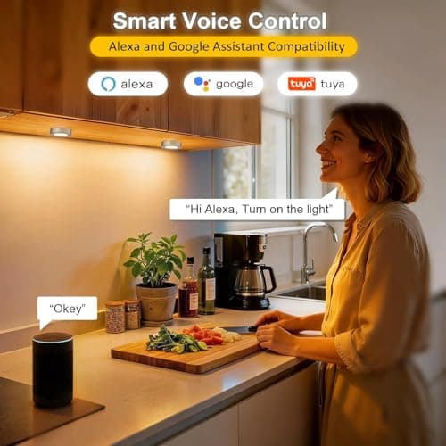 Smart Under Cabinet Lights Plug In, 6 Pack LED Puck Lights with App and Remote Control, CCT Tunable 2700K-7000K, Compatible with Alexa and Google Home, Dimmable Wired Lighting Kit for Kitchen,CRI 90+ - Thumbnail 3