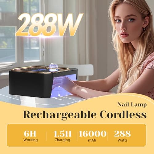 TCHMCITY 288W Cordless Nail Lamp, Rechargeable UV Light for Gel Nails with Unique Knob & Full LCD Display Screen, Portable Wireless UV LED Nail Lamp, Fast Curing Gel Nail Polish for Salon & Home Use - Thumbnail 2