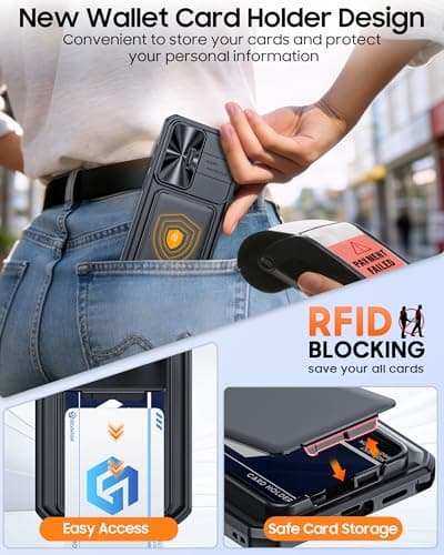 BSNRM for Samsung Galaxy S26 Ultra Case Wallet with RFID Blocking, Card Holder, Slide Camera Lens Cover, Silicone Edge Raised, Rugged Heavy Duty Phone Cover Case for Galaxy S26 Ultra, 2026, Black - Thumbnail 3