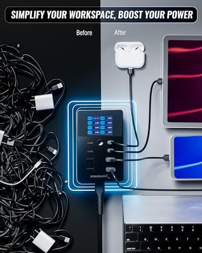 SABRENT VOLTIK Charging Station, 252W 8-Port USB C and USB A Desktop Charger, UL Certified with Real-Time LCD Display, Fast Charging for MacBook, iPhone, Samsung and More - Thumbnail 4