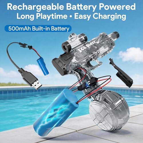 Electric Water Gun for Kids & Adults – Automatic Squirt Gun Toy with 26FT Long Rang, 360ml Large Capacity, Rechargeable Battery Blaster Toy for Summer Outdoor Pool & Beach Water Toy, Black - Thumbnail 4