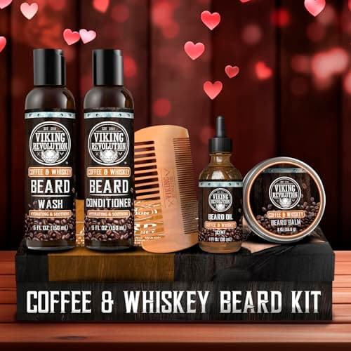 Viking Revolution Ultimate Conditioner for Men's Beard Grooming - Softens, Smoothes and Soothes - Contains Beard Wash and Conditioner (5oz Set), Beard Oil, Balm and Wooden Comb - Coffee Whiskey Scent - Thumbnail 2