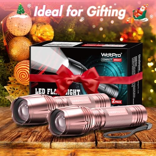 WdtPro LED Flashlight High Lumens SR2000 Pro, 2 Pack Brighter Tactical Flashlights with 5 Modes & Zoomable, Powerful Mini Flash Light for Emergency, Camping, Hiking (Pink) - Thumbnail 6