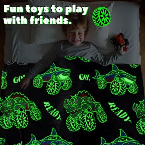 BORORO Truck Cars Blanket Gifts for Boys, Construction Excavator Toys for Kids Toddlers, Luminous Black Soft Kids Fleece Throws for Bed Couch Room Decor, Glow in the Dark Blankets for Boys 50"x60" - Thumbnail 4